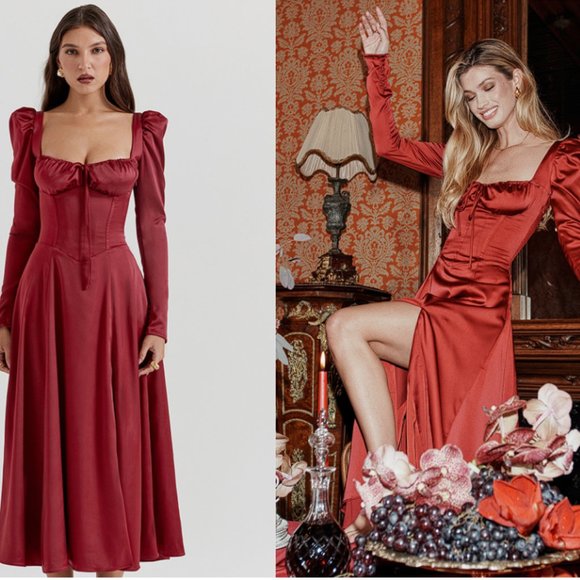 HOUSE OF CB 'Sebille' Ruby Corset Midi Dress NWOT
